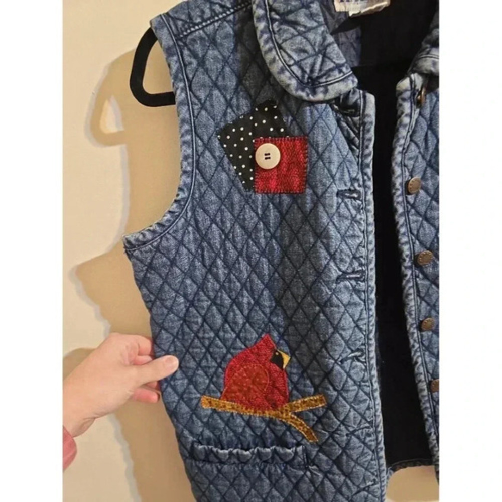 Vintage Haik's Denim Cardinal Vest Size Medium Holiday - Picture 4 of 7
